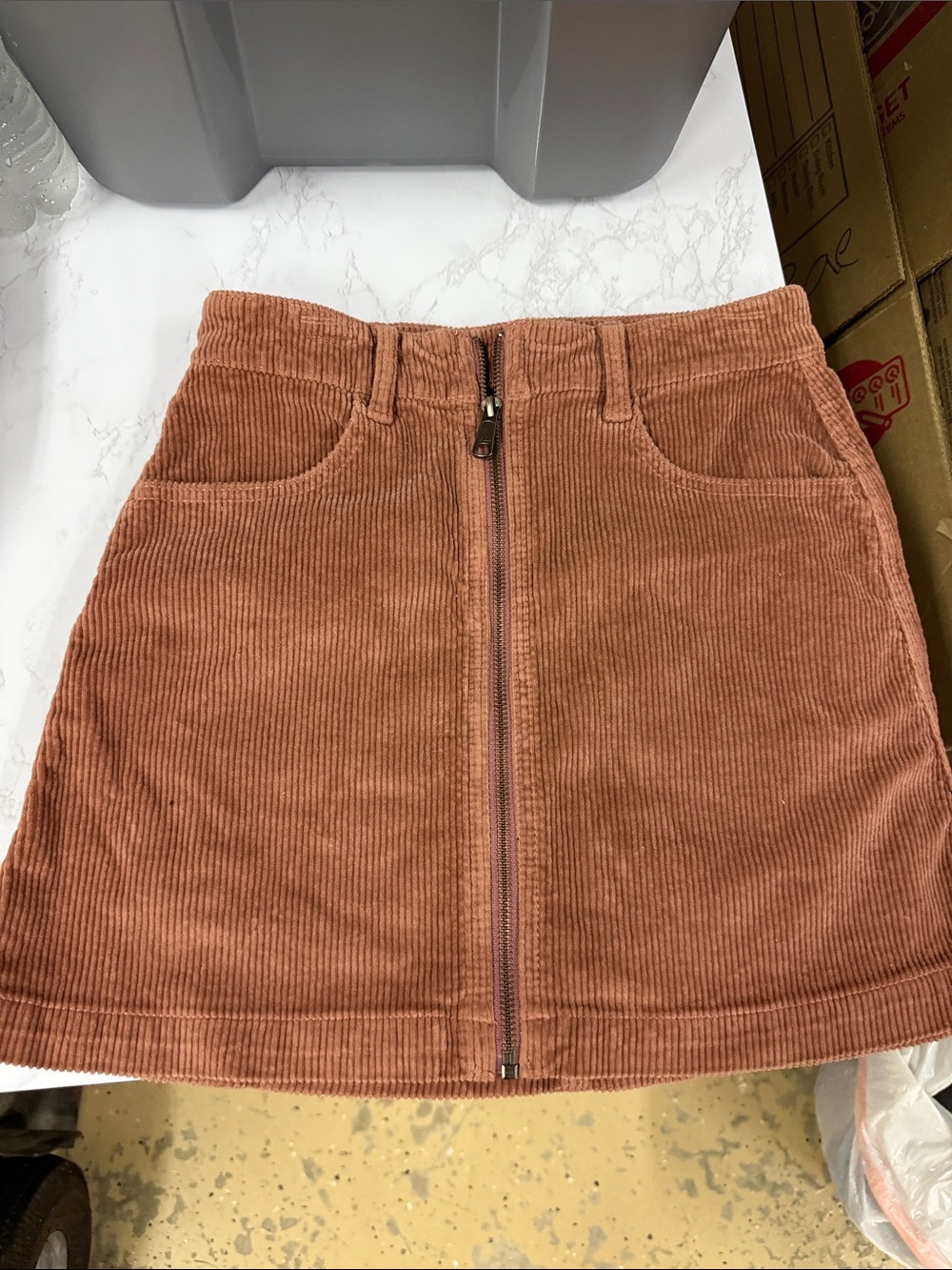 American Eagle Outfitters Rusty Rose Corduroy Zip-Front Mini Skirt